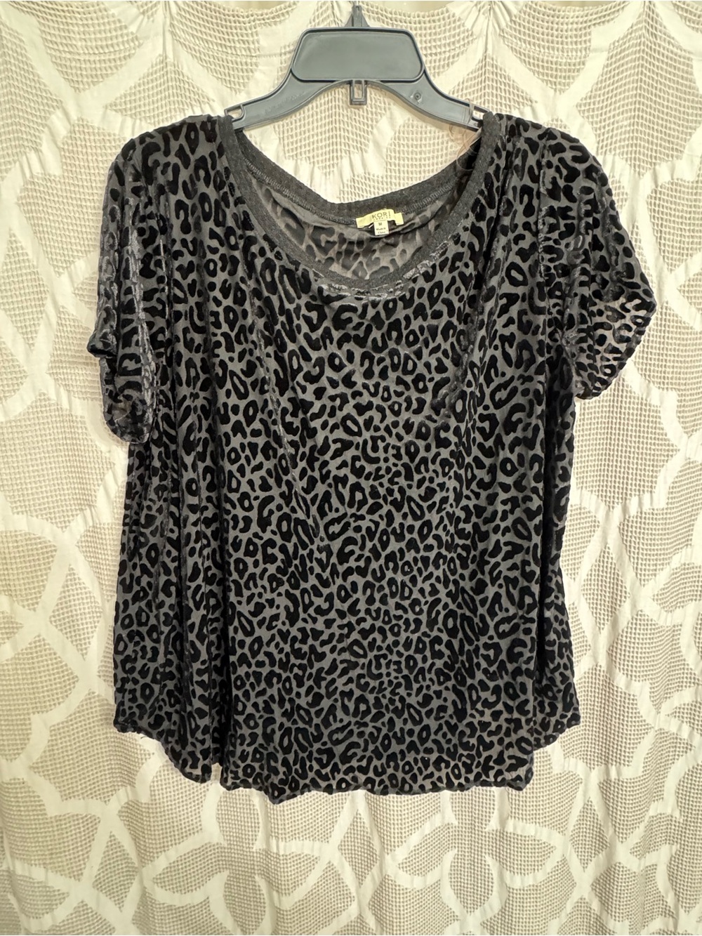 Kori Black Velvet Leopard Short Sleeve Top
